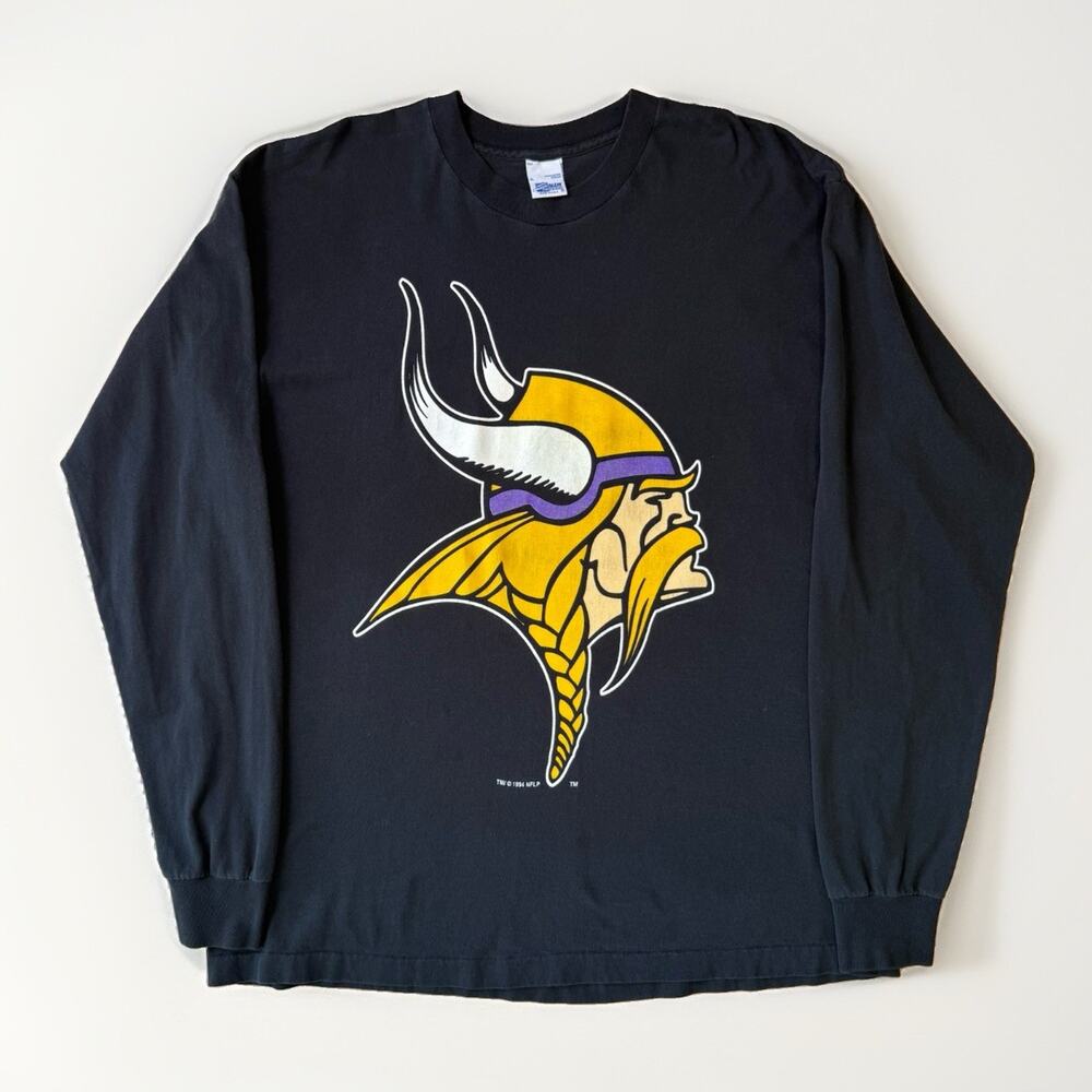 Vintage Minnesota Vikings Shirt XL Large Black 90s Made in USA Long Sleeve NFL